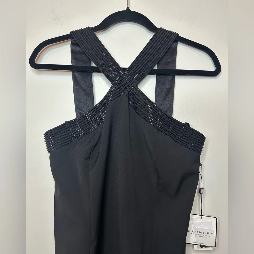 Laundry by Shelli Segal Beaded Criss Cross Halter Dress Black Size 4
